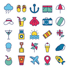 Poster - bundle of summer vacations set icons