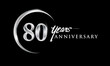 © Vectorideas - 80th years anniversary celebration. Anniversary logo with silver ring elegant design isolated on black background, vector design for celebration, invitation card, and greeting card