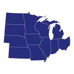 high quality map of midwest region of united states of america with borders of the states