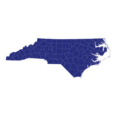 Wall Mural - High Quality map of North Carolina is a state of United States of America with borders of the counties