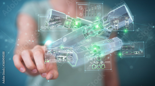 Fotografía Woman holding and touching green renewable energy battery 3D rendering