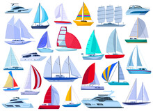 Sail Yacht Vector Cartoon Set Icon. Vector Illustration Sailboat On White Background. Isolated Cartoon Set Icon Sail Yacht.