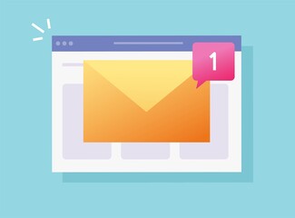 Fototapete - New email or electronic mail web agent notification vector message on website or inbox incoming notice on browser flat cartoon illustration, concept of digital or internet letter icon modern design