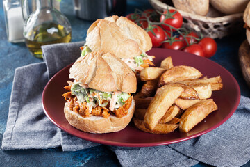 Wall Mural - Pulled chicken sandwich with salad and bbq sauce