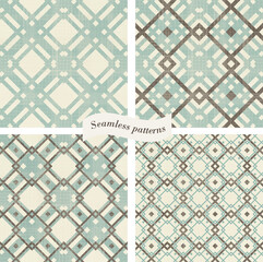 Poster - set of Abstract seamless striped geometric patterns on texture background in retro colors. Vector striped patterns can be used for ceramic tile, wallpaper, linoleum, textile, web page background