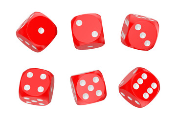 Poster - Casino Gambling Concept. Set of Red Game Dice Cubes in Differetn Positions. 3d Rendering