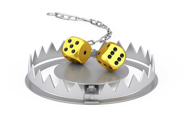 Poster - Metal Bear Trap with Gold Gaming Dice. 3d Rendering