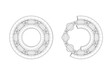Set of Drawing Lines Ball Bearings with One Cut Outed Where Visible the Inner Parts. 3d Rendering