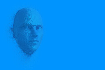 Poster - Abstract Blue Cubes Human Head and Face in Duotone Style. 3d Rendering