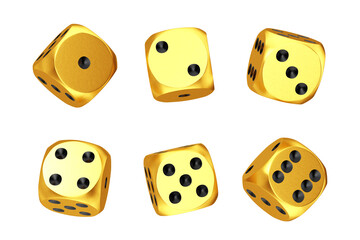Poster - Casino Gambling Concept. Set of Golden Game Dice Cubes in Differetn Positions. 3d Rendering