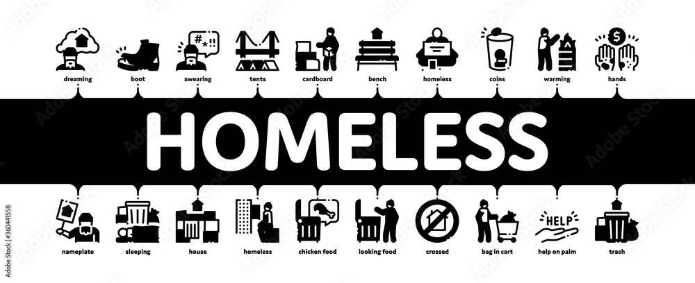 Homeless Beggar People Minimal Infographic Web Banner Vector ...