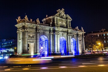 Poster - Puerta de Alcala monument in Madrid, Spain during nighttime