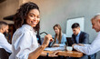 © Prostock-studio - Business Lady Sitting On Meeting Smiling To Camera In Office