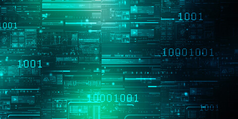 2d illustration abstract digital binary data on computer screen