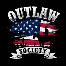 Illustration With Cowboy And Cowgirl Theme, Outlaw Society Of American, Design For Apparel Brands