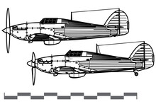 Hawker Hurricane MkI. World War 2 Fighter Aircraft. Side View. Image For Illustration And Infographics. 