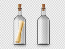 Message In A Glass Bottle. Isolated On A Transparent Background