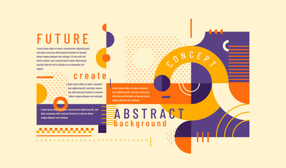 Poster - abstract banner design in retro style with various geometric shapes and text. vector illustration.