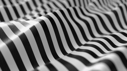 Wall Mural - Abstract black and white striped cloth background. 4K minimalistic b&w liquid shape 3D animation. Seamless loop background. 