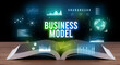 © ra2 studio - BUSINESS MODEL inscription coming out from an open book, creative business concept