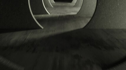 Wall Mural - Endless flight in a gray concrete tunnel. The movement of the camera in a circle. Seamless loop abstract animation