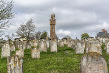 Victoria Tower And Candie Road Cemetery. Victoria Tower - Famous Monument In Saint Peter Port, Guernsey, Erected In Honor Of Visit By Queen Victoria And Prince Albert To Island In 1846.