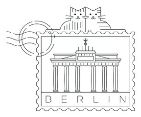 Wall Mural - Minimal Berlin stamp, linear vector illustration and typography design, Germany