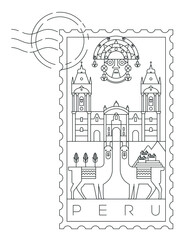 Peru stamp minimal linear vector illustration and typography design