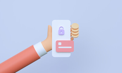 Poster - 3D hand holding smartphone with online mobile banking and payment transaction