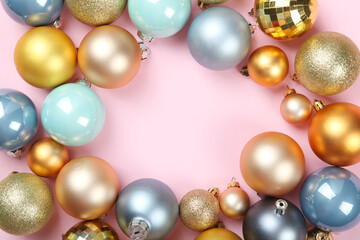 Wall Mural - Decorative Christmas balls top view. Place to insert text.
