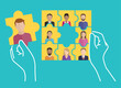 © Dmitry Kovalchuk - Join our team! Human hands piecing  puzzle form with people avatars inside - motivation of formation of a working team - recruitment hiring concept