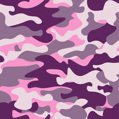 Wall Mural - Military camouflage seamless pattern, purple monochrome. Classic clothing style masking camo repeat print. ruby colors texture. Design element. Vector illustration.
