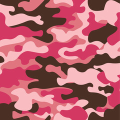 Canvas Print - Camouflage seamless pattern background. Classic clothing style masking camo repeat print. Pink orchid rose ruby colors forest texture. Design element. Vector illustration.
