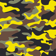 Wall Mural - Seamless fashion wide woodland and yellow camo pattern vector illustration for your design.Classic clothing style masking camo repeat print.