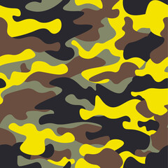 Poster - Seamless fashion wide woodland and yellow camo pattern vector illustration for your design.Classic clothing style masking camo repeat print.