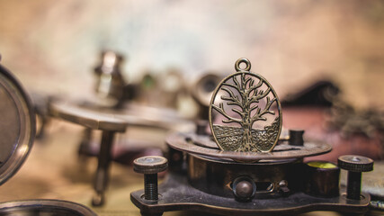 Wall Mural - Antique Sundial Compass On Table