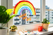Rainbow on window during quarantine at home.