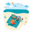 © backup_studio - Happy vector man and woman rest on beach in summer