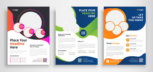 travel flyer poster pamphlet brochure cover design layout background, three colors scheme, vector te