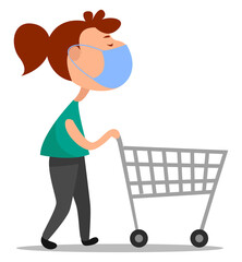 Poster - Woman at the grocery store, illustration, vector on white background