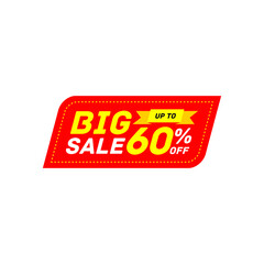 60% off discount sticker, big sale red tag isolated vector illustration. Discount offer price label,symbol for advertising campaign in retail, sale promo marketing.Sale banner template