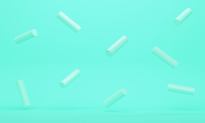 Poster - Turquoise abstract background with shiny flying cylinders. Backdrop design for product promotion. 3d rendering