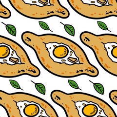 Canvas Print - Hand drawn seamless pattern with khachapuri. Vector sketch illustration isolated on white background