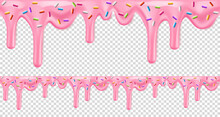 Pink Dripping Frosting With Colorful Sprinkles Isolated On Transparent Background