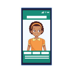 Sticker - happy afro little girl in smartphone avatar character