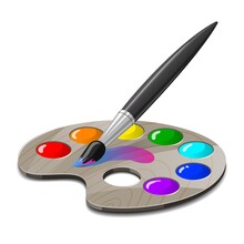 Wooden Art Palette With Paints And Brush For Painting
