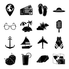 Canvas Print - summer travel and vacation in silhouette style isolated icons set