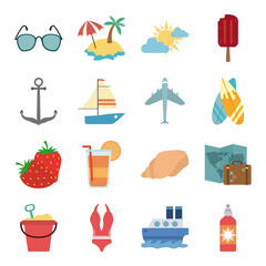 Canvas Print - summer travel and vacation in flat style isolated icons set