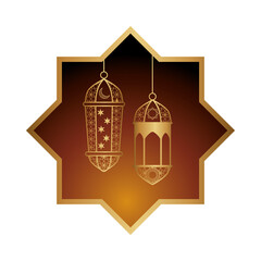 Sticker - golden lamps hanging ramadan kareem