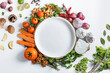 © SasinParaksa - Healthy Eating. White ceramic dish surrounding with fresh healthy vegetables, on white background
